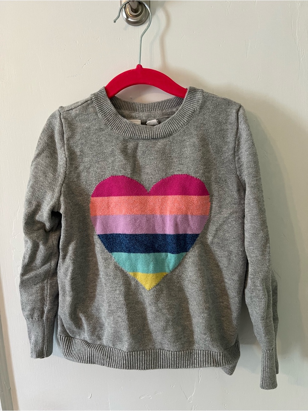 GAP Factory Gray Sweater with Multi-Color Heart